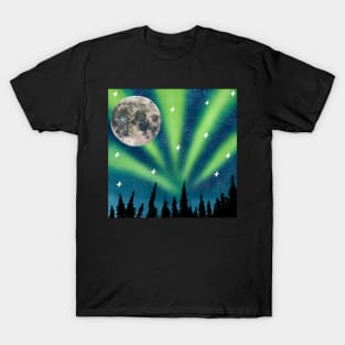 The Moon at Night - Northern lights T-Shirt
